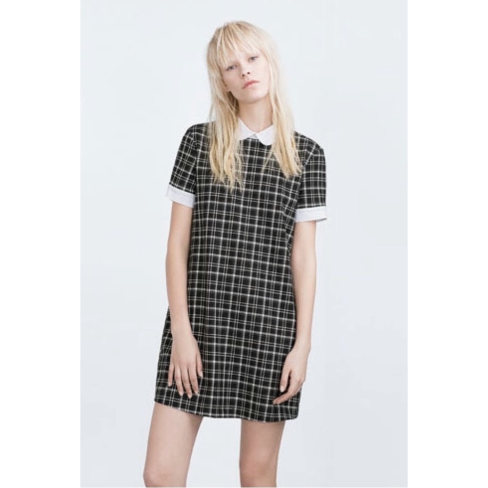 Zara Trafaluc Black & White Checkered Collared Dress 🔲⚜️🤍